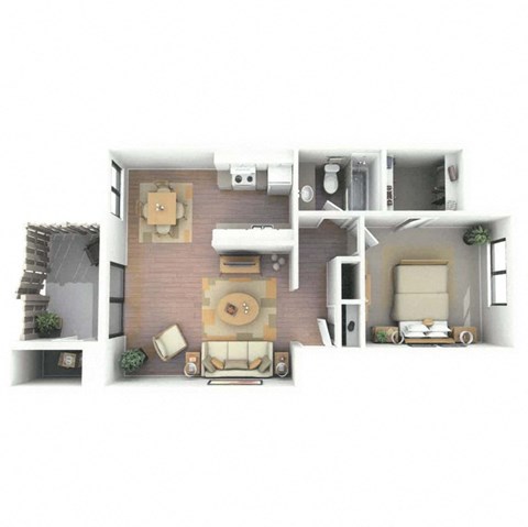 Floor plan for 1 bed, 1 bath, 685 sqft